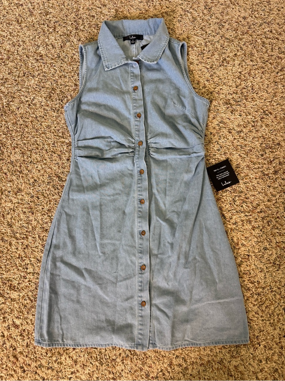 Lulus light blue denim mini dress Enchanting Cutie Chambray size small